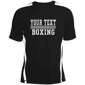 Camiseta de boxeo para hombres y mujeres, camisa de algodón negro con tu propio diseño, estampado a granel, precio de fábrica