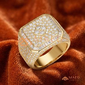 14K 18k Yellow Gold Men's Baguette Diamond Signet <b>Ring</b> | VVS Moissanite <b>Iced</b> Out Square <b>Ring</b> | Hip Hop Statement Jewellery - Product Image 2