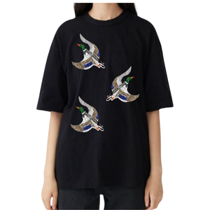 T-shirt ample blanc pour femme avec imprimé canard colvert à paillettes, col rond, manches courtes, motif animalier décontracté, en tissu jersey - Product Image 6