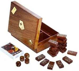 Jeu de dominos en bois fait main avec dés et cartes, boîte de rangement de luxe en bois de rose, jeu de société familial haut de gamme, coffret cadeau vintage - Product Image 1