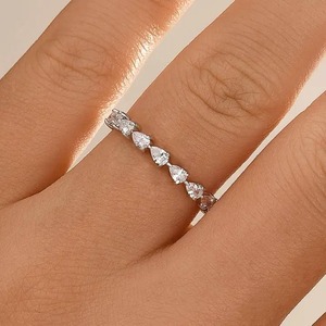 Elegant 925 <b>Silver</b> Moissanite Diamond Full Eternity Pear Cut White Gold Plated Wedding Band Anniversary <b>Rings</b> Moissanite Jewelry - Product Image 1