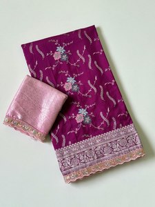 ผ้าซารีเครปคัตตี้สุดหรู – ลายมีนาคารี จาล พร้อมเสื้อปักลายโบรเคดตัดกัน เหมาะสำหรับงานปาร์ตี้ - Product Image 3