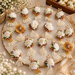 Handcrafted White Flower Safa Brooch with Moti Work Decorative Wedding Turban Pin Decorative White Flower Brooch Moti Work - Product Image 1