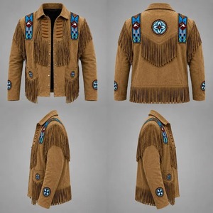 Chaqueta Casual de Cuero Sintético con Flecos Estilo Vaquero y Estampado de Letras para Hombre, Ideal para Motociclistas - Product Image 1