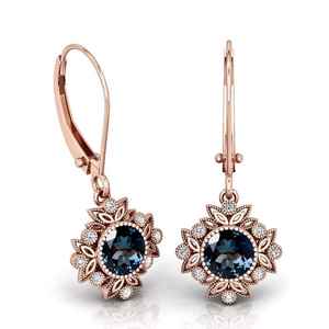 Boucles d'oreilles pendantes en topaze bleue naturelle de Londres, en argent sterling 925 plaqué or rose, bijoux vintage pour fête et cadeau - Product Image 5