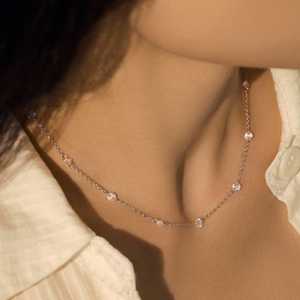 สร้อยคอเพชรแบบโซ่ 14k 18k ทองคำแท้ ทรงกลมแบบลอยตัว ประดับเพชรแล็บโกรว์ ทรงกลม 18 นิ้ว แบบโซลิแทร์ สำหรับใส่ทุกวัน สวยสง่า - Product Image 3
