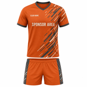 ชุดเสื้อและกางเกงฟุตบอลสีส้มแบบยูนิเซ็กซ์ ไซส์พลัส พิมพ์ลายดิจิทัล ระบายอากาศได้ดี แห้งเร็ว ผลิตจากโพลีเอสเตอร์รีไซเคิล - Product Image 3