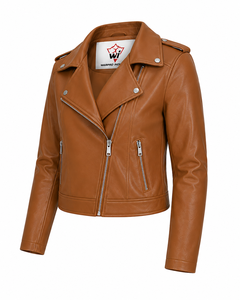 Chaqueta de Cuero PU Color Bronceado Unisex de la Marca WARPRO INDUSTRY, Corte Ajustado, Cuello Alto, Transpirable, con Bolsillos con Cremallera, Estilo Casual y Urbano - Product Image 2