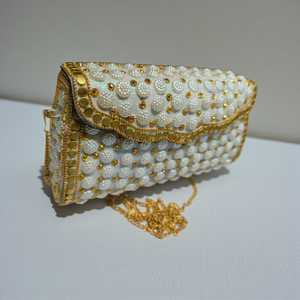 <b>White</b> Pearl Beaded Clutch Bag Rhinestone Chain Strap <b>Envelope</b> Purse Evening Party Handbag for Women - Product Image 5