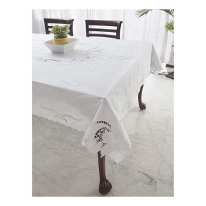 Nappe en coton brodée de dentelle florale personnalisée, blanche, OEM ODM, faible MOQ, vente en gros - Product Image 1