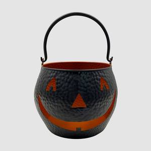 Pot de fleurs en métal en forme de citrouille d'Halloween avec poignée, pot décoratif Jack O'Lantern pour plantes d'intérieur et d'extérieur, jardin, balcon - Product Image 4