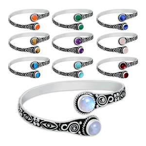 Two-Stone Silver Plated Brass Assorted <b>Adjustable</b> Chic Handmade Bohemian Geometric Women's Designer Stackable <b>Bracelets</b> - Product Image 3