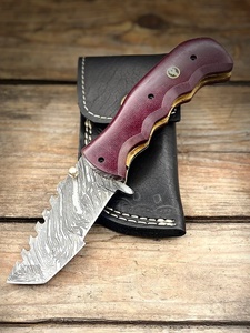 Couteau Tracker en Acier Damas Fait Main avec Manche en Micarta, Lame Fixe à Pointe Tombante Droite pour la Chasse, le Camping, le Bushcraft et la Survie - Product Image 5