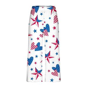 Women's High Waist Wide Leg Knitted Anti-Wrinkle Printed Stars Hearts Pattern Loose Fit Full Length Elegant Elastic Waist - Product Image 1