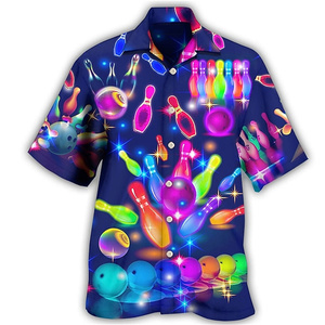 เสื้อเชิ้ตโบว์ลิ่งลำลองคอกลมแขนกุดพิมพ์ลายดิจิทัลสำหรับผู้ชาย คุณภาพสูง ทอจากผ้าฝ้าย 100% ระบายอากาศได้ดี เป็นมิตรกับสิ่งแวดล้อม - Product Image 2