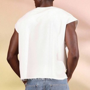 Camiseta Blanca Elegante de Jersey, Cuello en V, Sin Mangas, 180 Gramos, 100% Algodón, para Hombre, Estilo Casual, Uso Diario, Corte Holgado - Product Image 2