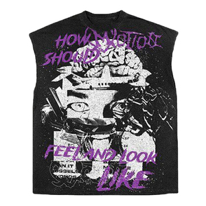 Débardeur noir sans manches pour homme avec imprimé graphique, col rond, style streetwear, en coton tricoté - Product Image 3