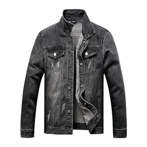 Veste en jean déchirée pour homme, coupe classique, fermeture boutonnée, style décontracté, pour l'automne, couleur unie, design déchiré, tissu en coton tissé - Product Image 1