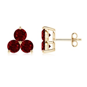 Pendientes de Oro Amarillo de 14K con Rubíes Naturales, Diseño de Trébol de Tres Piedras, Joyería Fina, Fabricante OEM ODM, Regalo para Mujer - Product Image 1