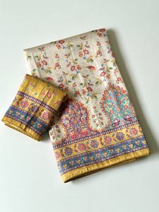 ผ้าไหมทอแจริพรีเมียม – พิมพ์ลายดิจิทัลพร้อมเสื้อปักดิ้นดอริ - Product Image 3