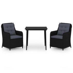 Set da Pranzo da Giardino in Rattan Nero per 2 Persone, Resistente alle Intemperie, Arredamento da Esterno in Stile Contemporaneo - Product Image 2