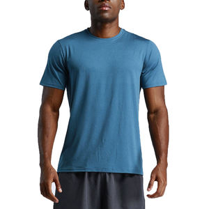 T-shirt pour homme, bleu, manches courtes, col rond, séchage rapide, coupe classique, logo tricoté sur le devant, style streetwear, couleur unie, vêtements de sport - Product Image 1