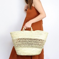 Sac fourre-tout en paille marocaine de haute qualité, ouvert, avec deux poignées, imperméable, pour femme, mode, plage, shopping, capacité 3L, fabriqué au Maroc