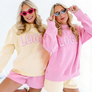 Custom Logo Pink Oversized Sweatshirt <b>Women</b> Mock Neck Pullover Fleece <b>Long</b> Sleeve Loose Fit Plain <b>Jumpers</b> Tops Multicolor - Product Image 1