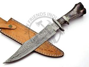 Cuchillo de hoja fija forjado a mano de acero de Damasco, tipo Bowie, con mango de hueso de color OEM y guardacuchillo de latón, cuchillo táctico para exteriores de alta durabilidad. - Product Image 2