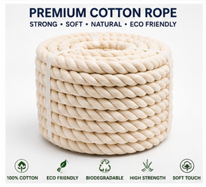Corde en coton naturel torsadée 100% naturelle, résistante, douce, biodégradable, adaptée aux travaux manuels, fabriquée sous des normes de qualité strictes - Product Image 4