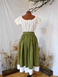 Women Cotton Maxi <b>Skirt</b> Wrap Design Breathable Eco-Friendly Cottage Core Features Gathered Waist Natural Waistline <b>White</b> Hem - Product Image 5