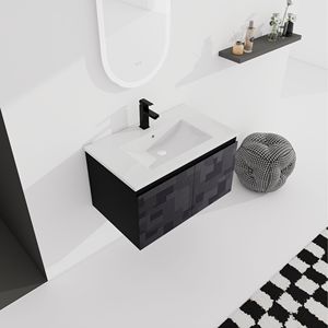 Mobile bagno sospeso da 30 pollici con lavabo in ceramica e anta con chiusura ammortizzata, kit di montaggio (KD) - Product Image 4