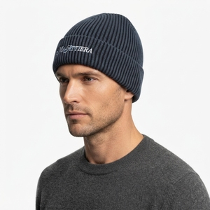 Gorro de Punto Acanalado Azul Oscuro Personalizado, Gorro de Invierno Cálido con Puño y Logotipo Bordado - Product Image 5