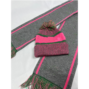Ensemble 6 pièces bonnet et écharpe longue grise AKA – Personnalisable avec logo, en acrylique, color block, hiver, homme/femme, haute qualité, pour sororité - Product Image 4