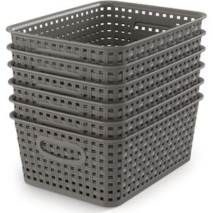 Set di 6 Cestini Organizzatori Grigi Intrecciati 25,7 cm x 19,2 cm x 10,4 cm, Cestini in Plastica Intrecciata per Consumatori che Hanno Bisogno di Organizzazione - Product Image 1