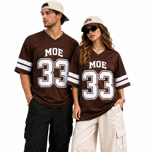 Brown Mesh <b>Shirt</b> Men Oversized V Neck <b>T</b>-<b>Shirt</b> Hip Hop American Football Jersey Short Sleeve Streetwear Fan Edition Soccer Tees - Product Image 4