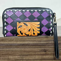 Prix d'usine – Pochette en cuir véritable fait main à motif à carreaux mignon, avec fermeture éclair, et portefeuille de luxe à motif floral, vente en gros