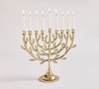 Élégante Ménorah en aluminium à 9 branches en forme de feuille, dorée, pour Hanouka, chandelier décoratif pour les fêtes juives, vente en gros