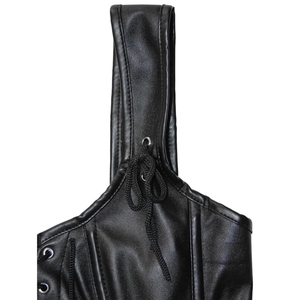 Corset en cuir noir pour femme avec fermeture éclair avant et dos lacé, gaine amincissante pour le ventre pour adultes - Product Image 3