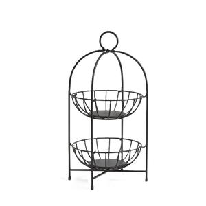 Panier en fil métallique noir à 2 niveaux, très vendu, pour la décoration de table de cuisine et de salon, taille et forme personnalisables - Product Image 2