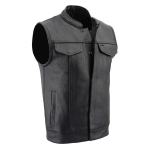 Chaleco de cuero negro para hombre al por mayor, estilo motero con paneles acolchados en los hombros, elegante chaleco sin mangas para motocicleta con cuello alto - Product Image 6