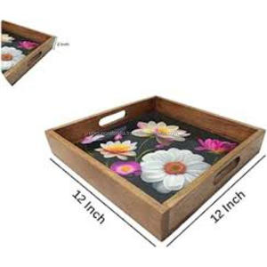 UNIQUE CRAFT INDIA Bandeja Rectangular de Madera Natural con Incrustaciones de Esmalte Decorativas, Multifuncional, Elegante, para Uso en Mesa, Regalos Perfectos, Decoración - Product Image 1