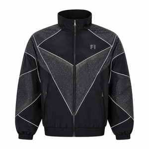 OEM Custom <b>Rhinestone</b> Cargo Tracksuit Men's Zip <b>Jacket</b> 100 % polyester Windbreaker Hoodies and Joggers Sets men's <b>jackets</b> USA - Product Image 4