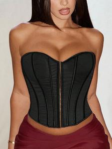 <b>Black</b> Strapless Zipper Corset Shapewear <b>Top</b> for Women Outerwear <b>Tight</b> Waist Cincher Slimming Edgy Hot Girl <b>Top</b> - Product Image 1