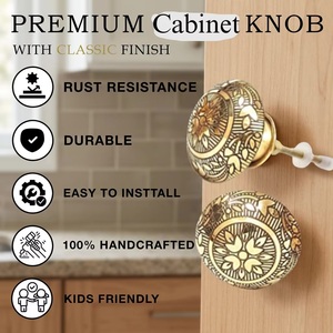Traditional Brass Cabinet Knob Round Etched Floral Design Furniture Handle for Storage Closet Drawer <b>Door</b> - Product Image 3