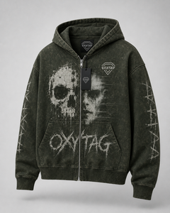 Sudadera con capucha prémium personalizada con lavado ácido, diseño de calavera, cremallera completa, estilo vintage, de peso pesado, oversize, con gráficos, para streetwear, fabricante de ropa - Product Image 1