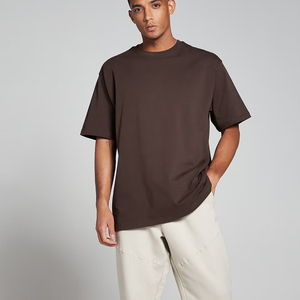 T-shirt Homme Col Rond en Coton Épais Coupe Ample Épaules Tombantes Uni Décontracté Style Urbain Été - Product Image 4