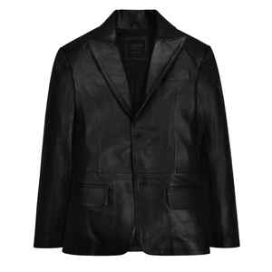 เสื้อแจ็คเก็ตหนังแท้สีดำสำหรับผู้ชาย แบรนด์ Leather Cult แบบกระดุมเดี่ยว ปกเสื้อพับได้ - Product Image 1