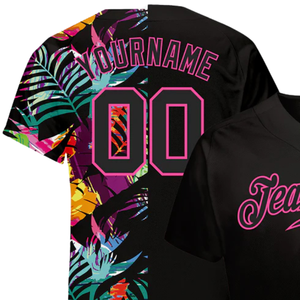 Maillot de baseball à motif 3D noir et rose pour hommes, uniforme d'équipe boutonné, respirant, léger, vêtements de sport pour tournois - Product Image 3