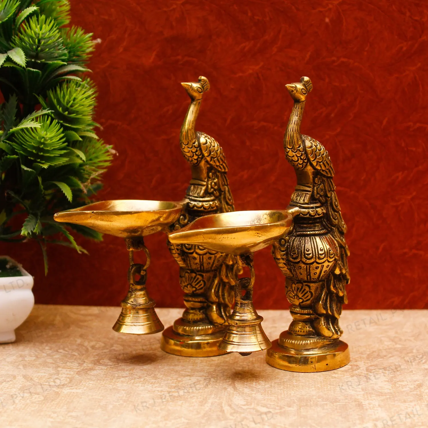 Diwali-lámpara de aceite de pavo real de latón Diya, decoración para el hogar y la Oficina, regalo de 6,5"